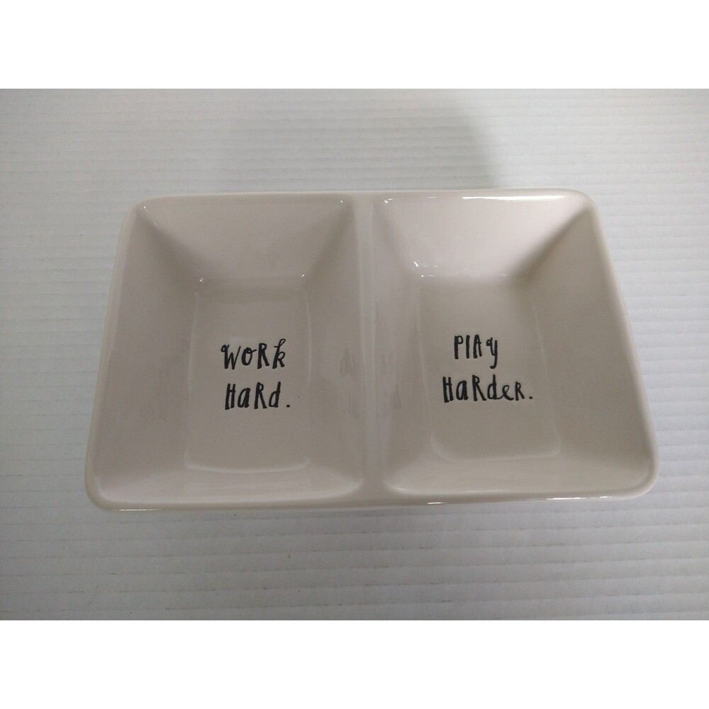 Rae Dunn White Artisan Collection By Magenta Work Hard Play Harder Divided Dish